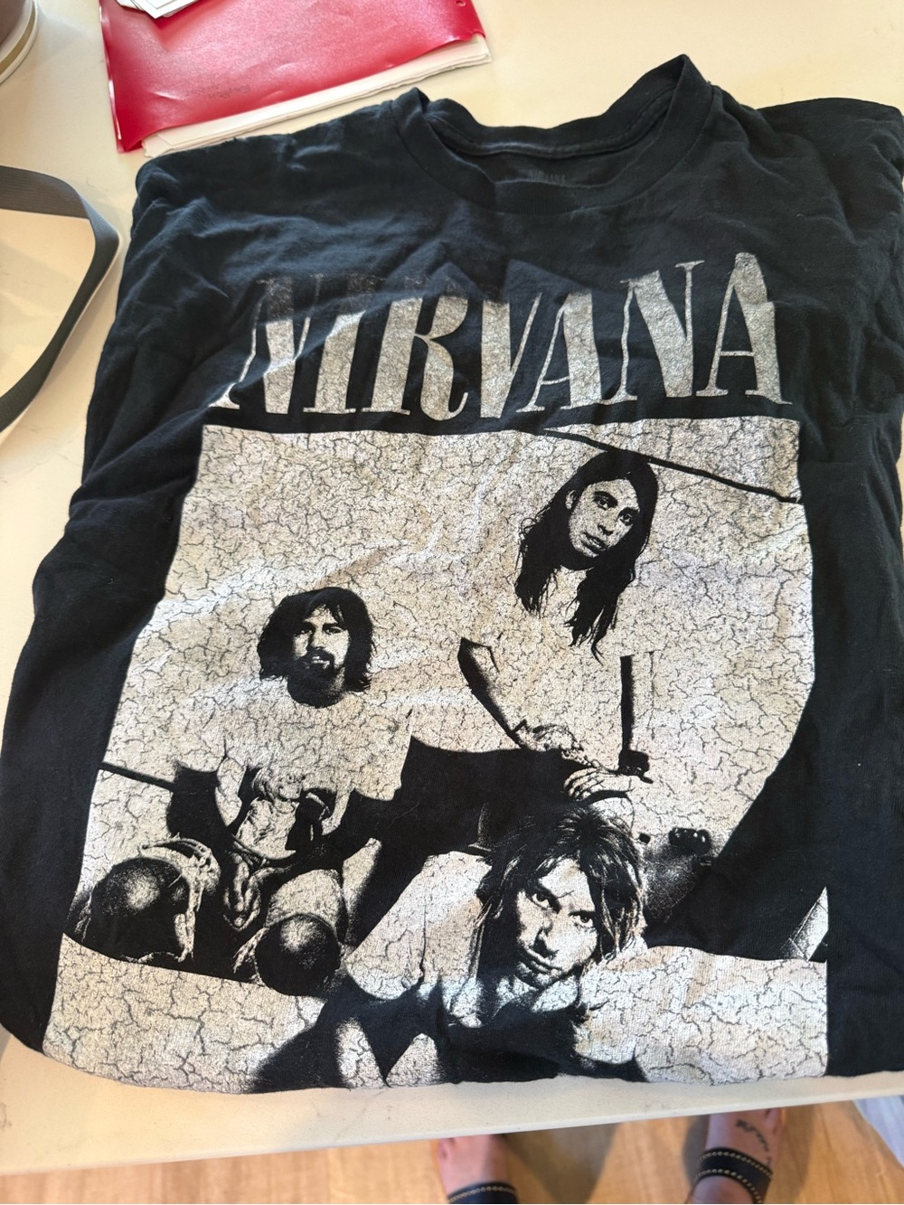 NIRVANA Black Tee with Smiley Face Ink